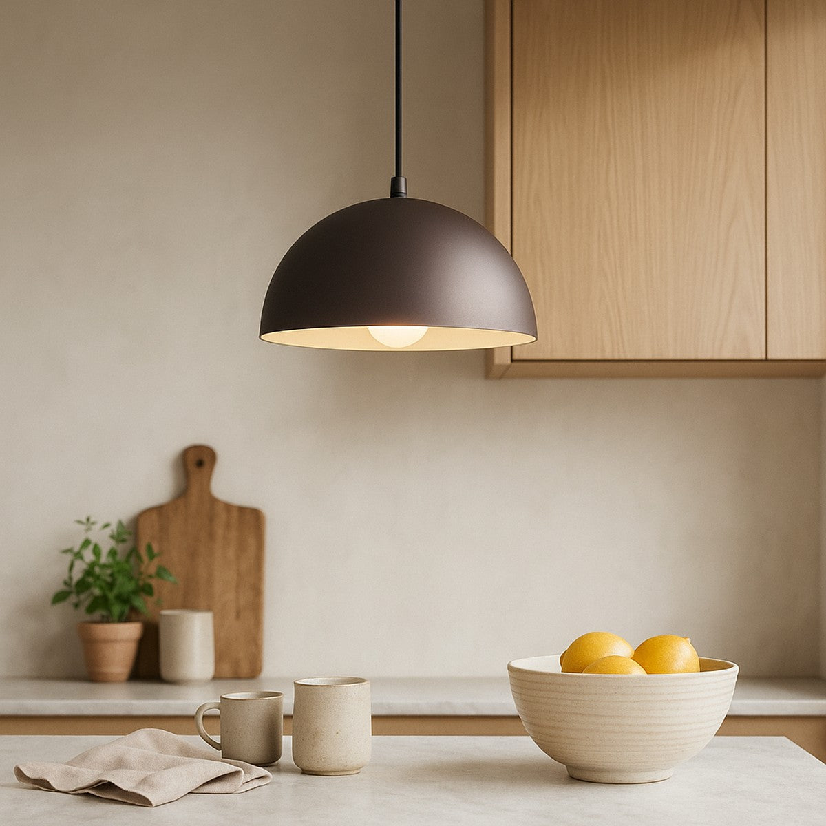 AXIA Modern Dome Pendant Light | Black Metal Ceiling Lamp for Kitchen and Bars