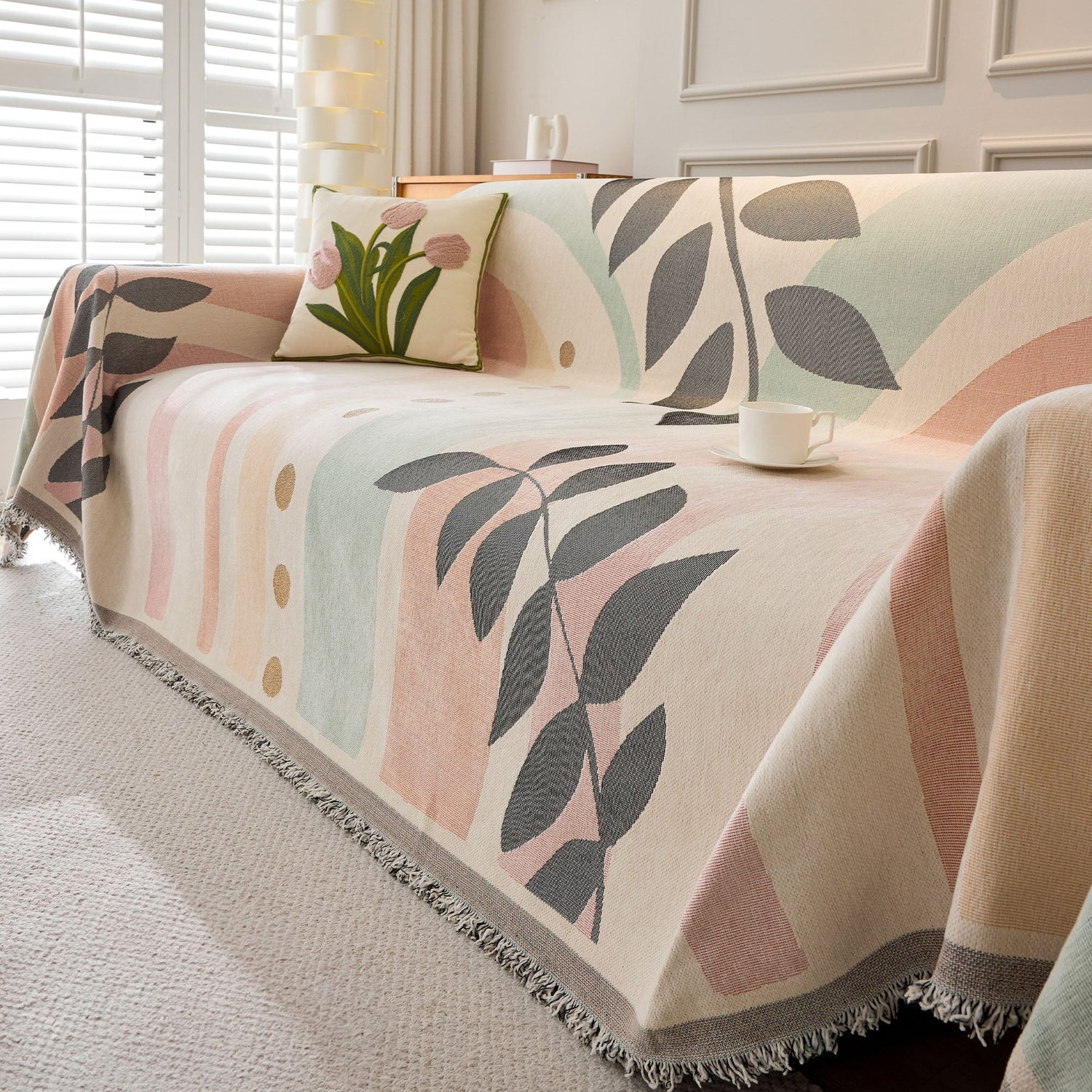 LeafLoom Multicolour Pastel Sofa Cover | Couch Protector for Pets and Everyday Living - Styyler