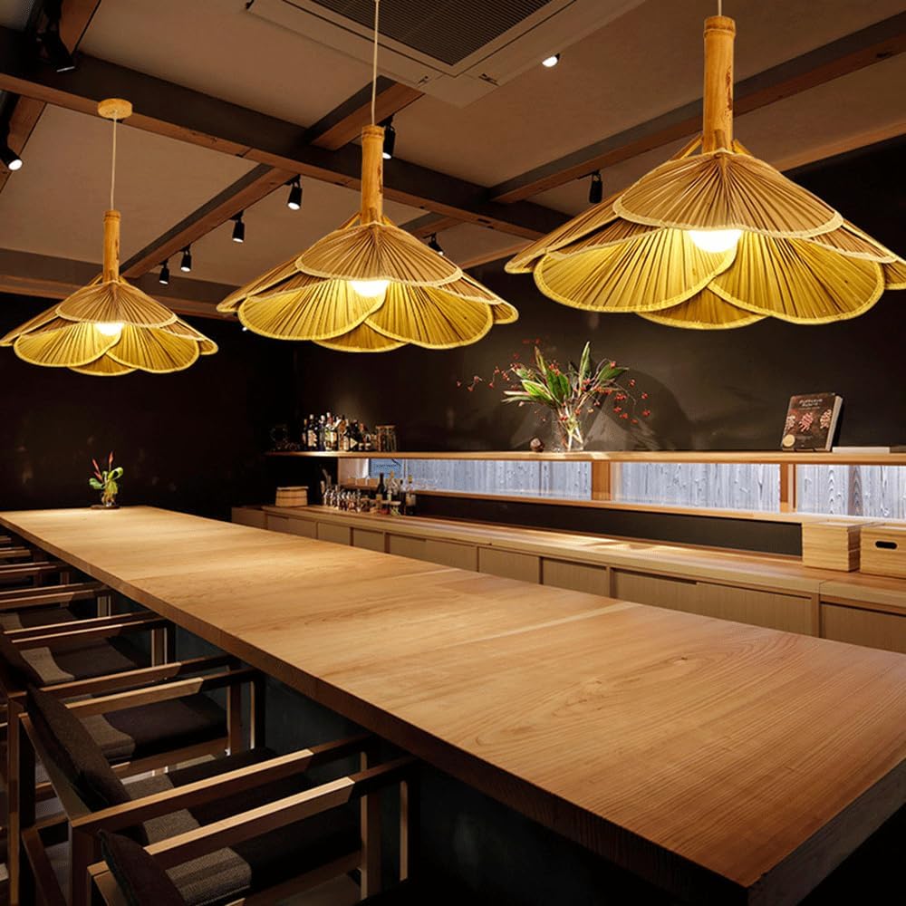 Lotus Fan Pendant Lamp - Natural Bamboo Rattan Ceiling Light - Styyler