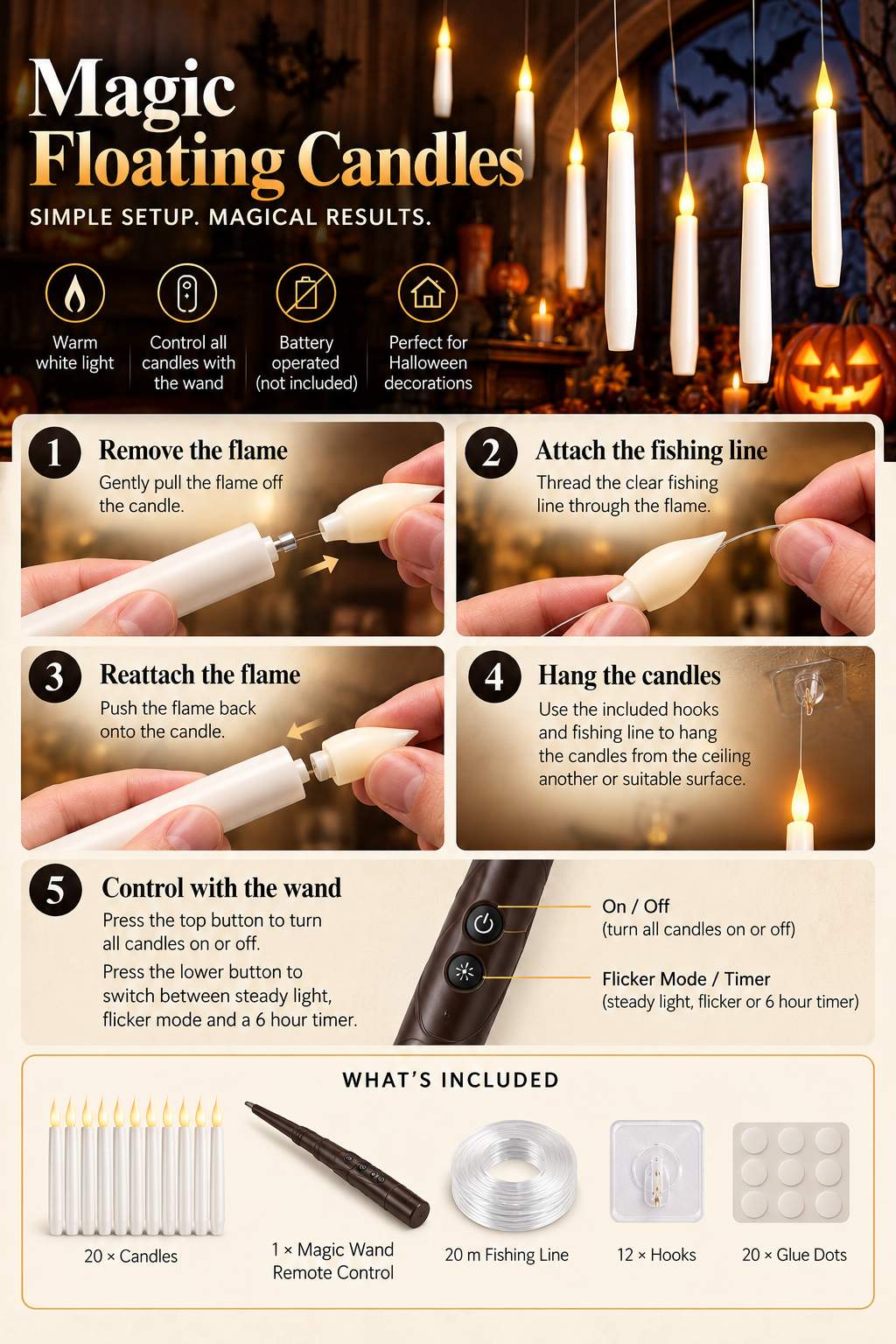 Magic Floating Candles | LED Candles with Remote Control | 20Pack