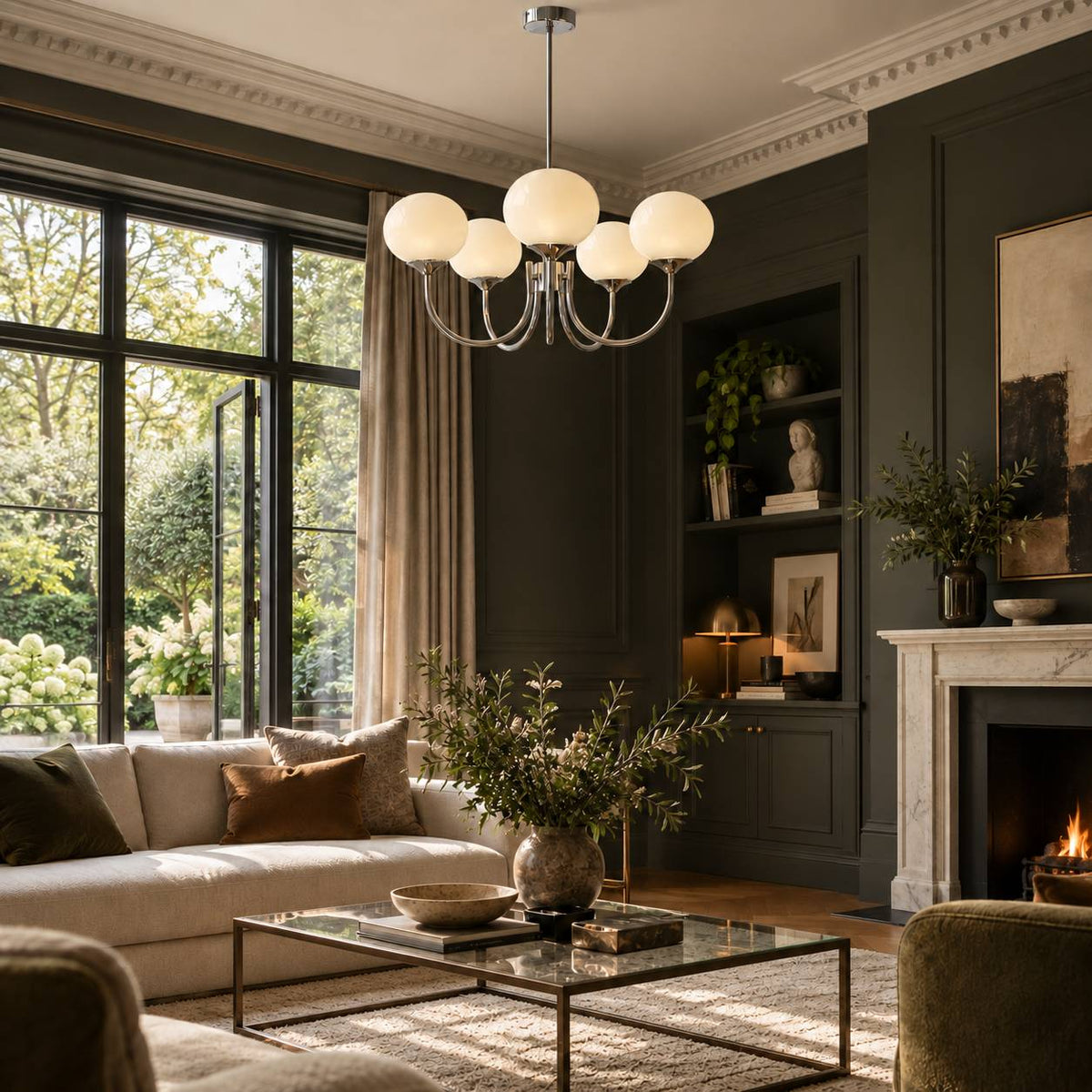 Marshmallow Chandelier with Glass Shades in Various Colours