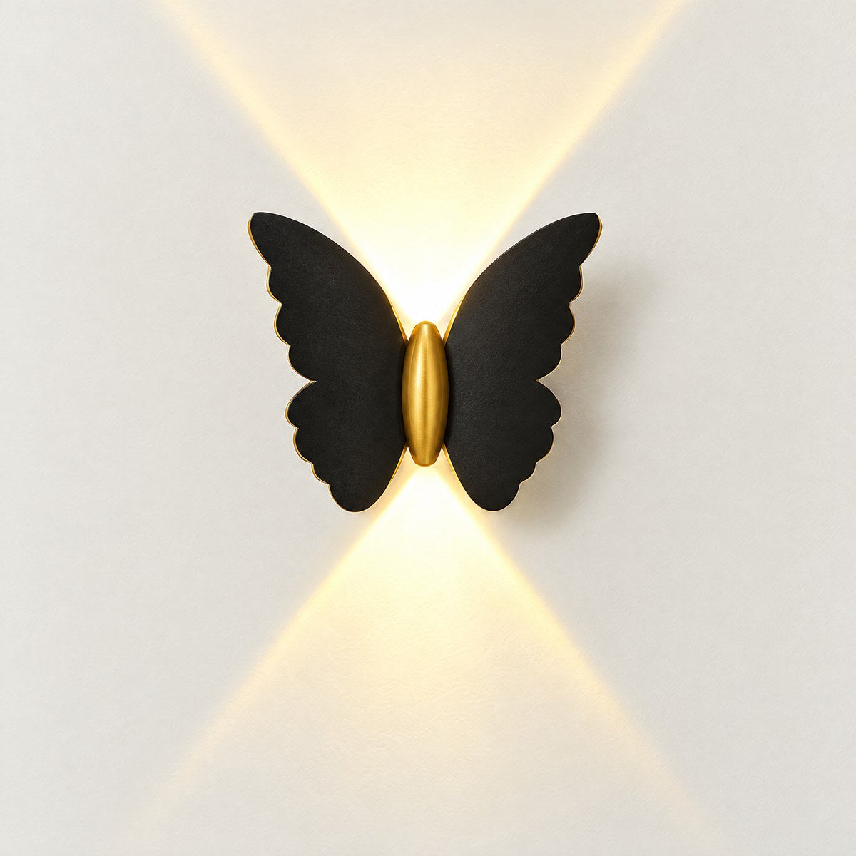Motif black butterfly outdoor LED wall light with gold edges