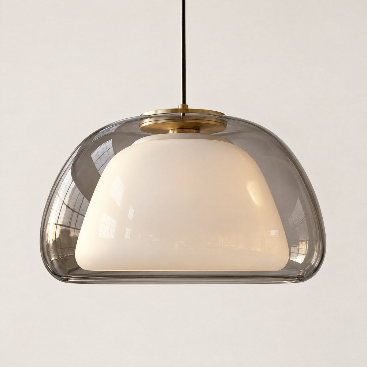 Nimbo smoke grey double glass dome pendant light with opal inner shade