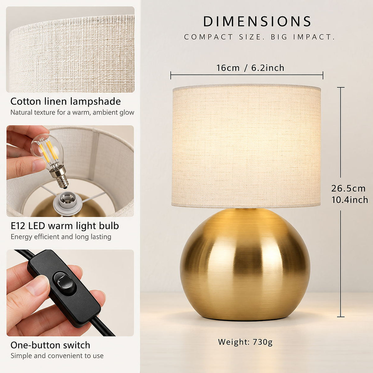 Orb Table Lamp Set | 2 x Minimalist Bedside Lights with Inline Switch