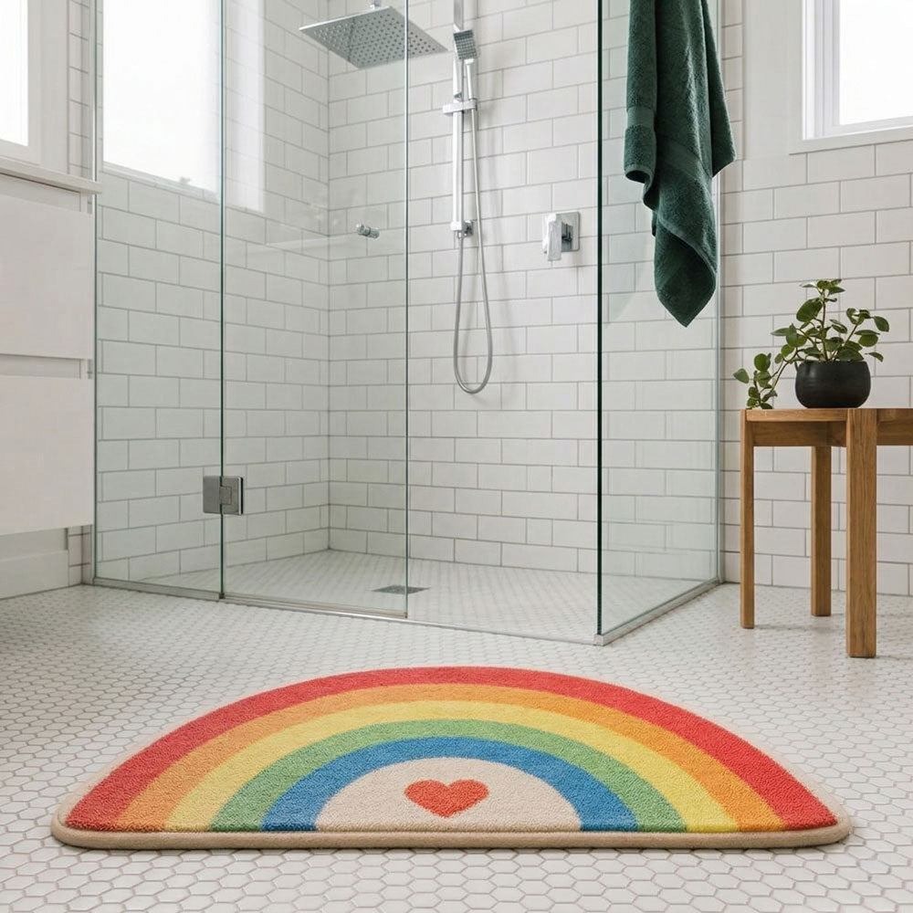 Rainbow Love | Non-Slip Colourful Quick Dry Bath Mat | Soft Microfiber Blend