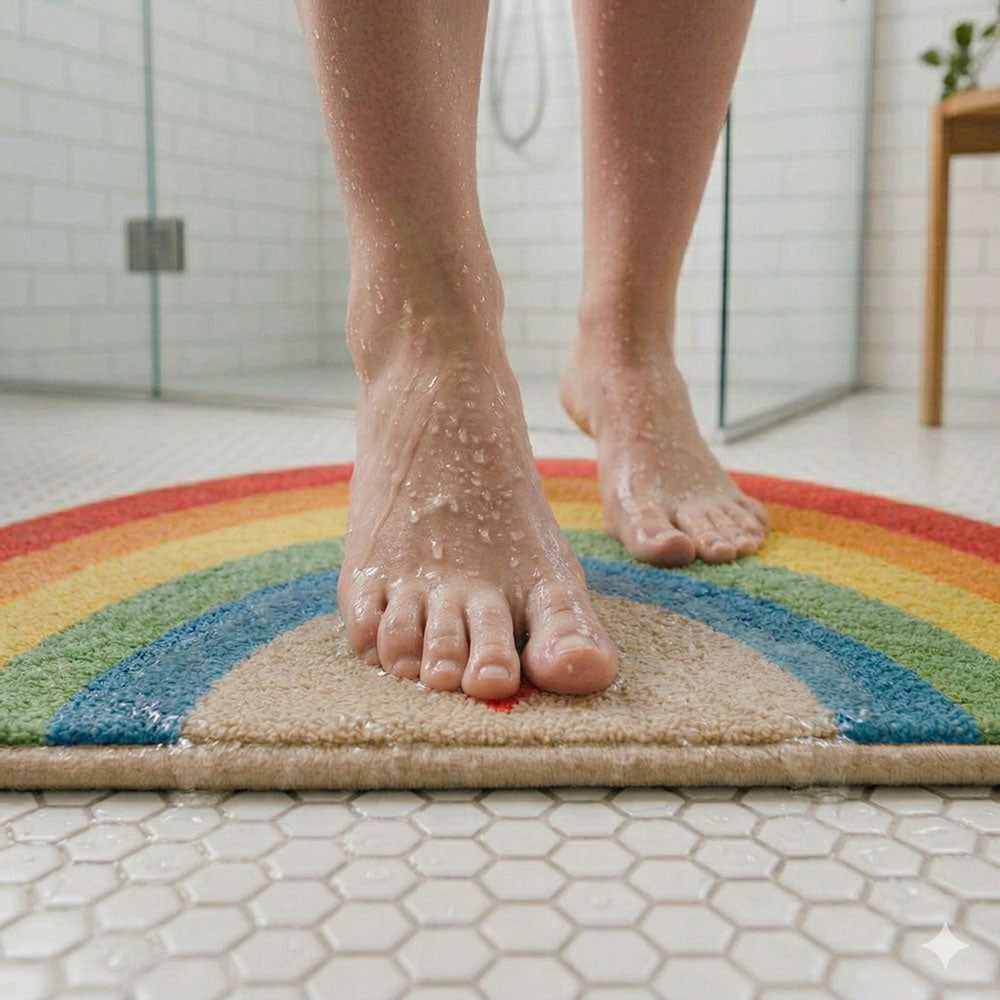 Rainbow Love | Non-Slip Colourful Quick Dry Bath Mat | Soft Microfiber Blend