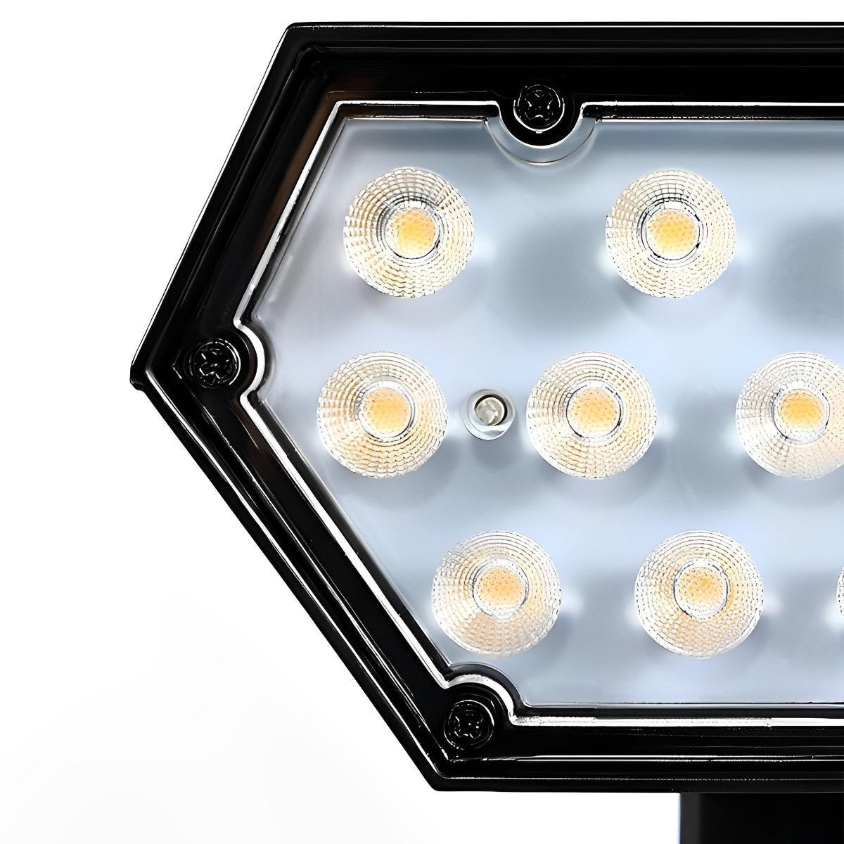 Close-up of the 12 LED chips in the Sunpeak solar spotlight