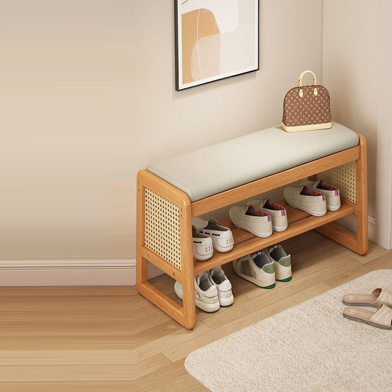 Varello rattan shoe bench, medium 70cm size, with shoes on both shelves