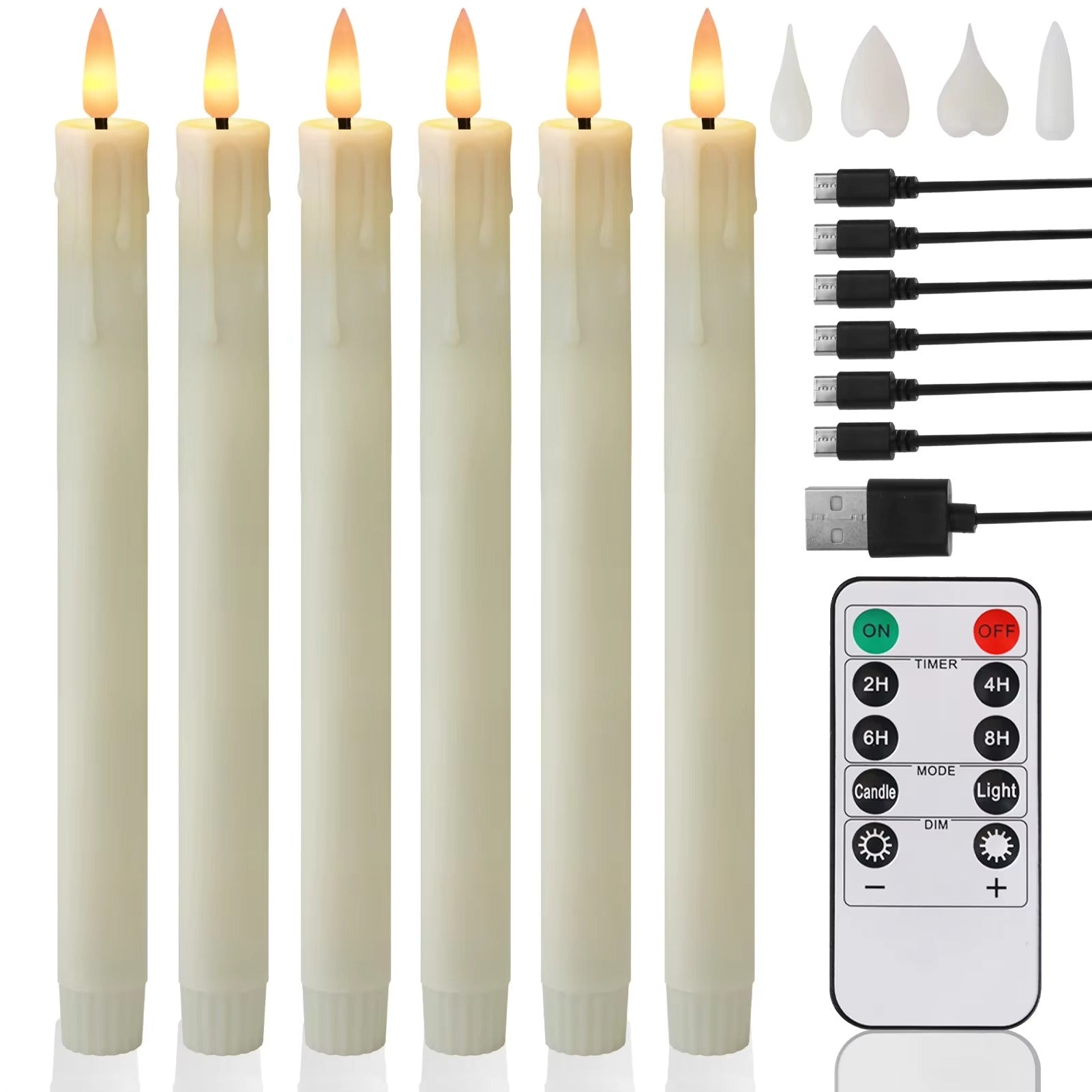 Flicka Rechargeable Taper Candles | Set of 6 Battery-Operated LED Candles for Christmas, Halloween, Dinner Parties - Styyler