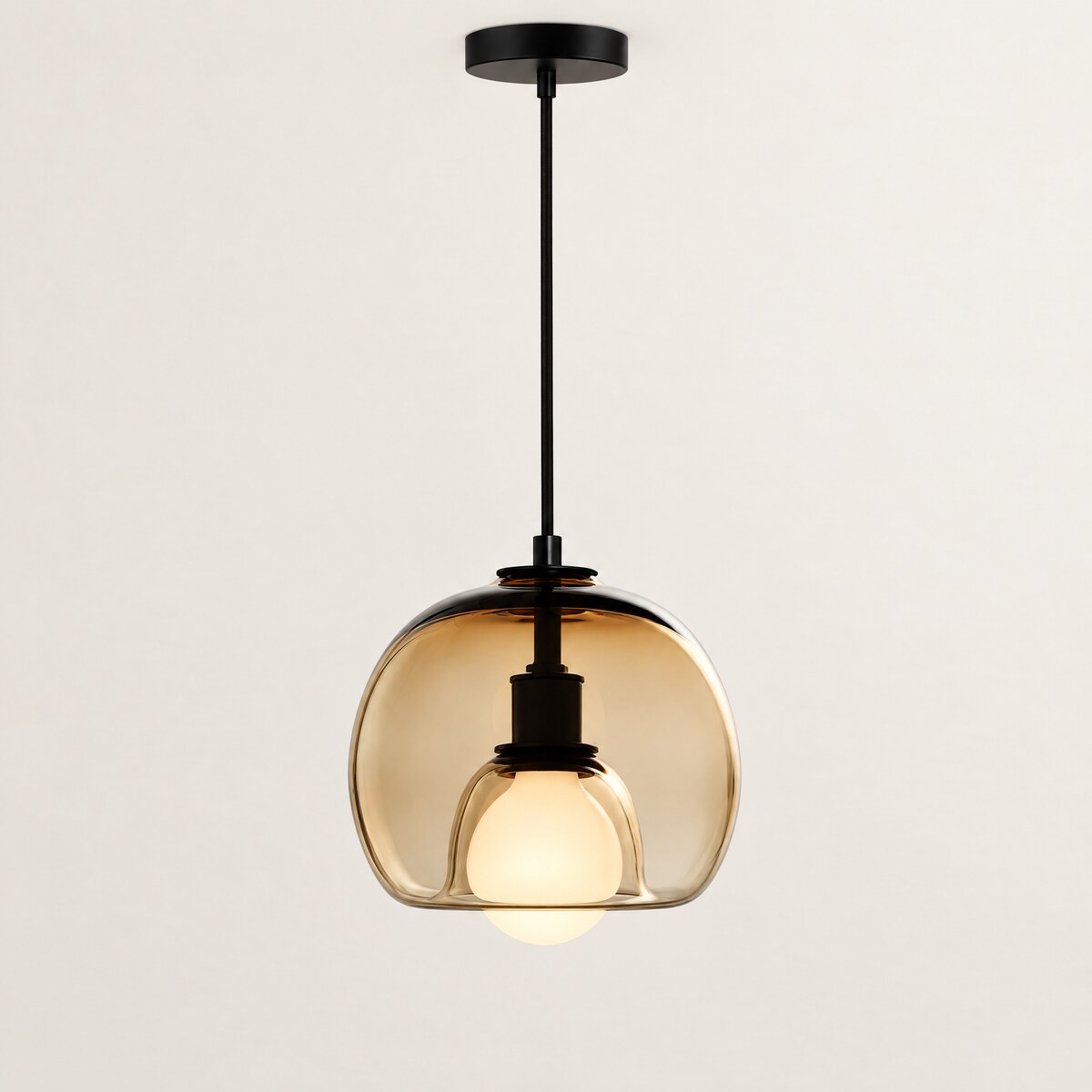 Vika amber glass dome pendant light with frosted globe bulb