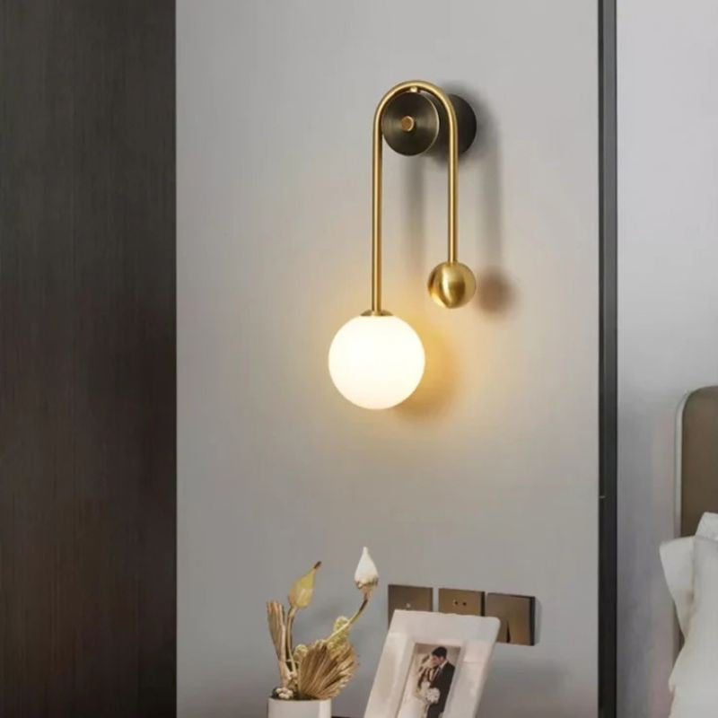 Vionessa Brass Loop Wall Light with Opal Glass Globes – photo 3