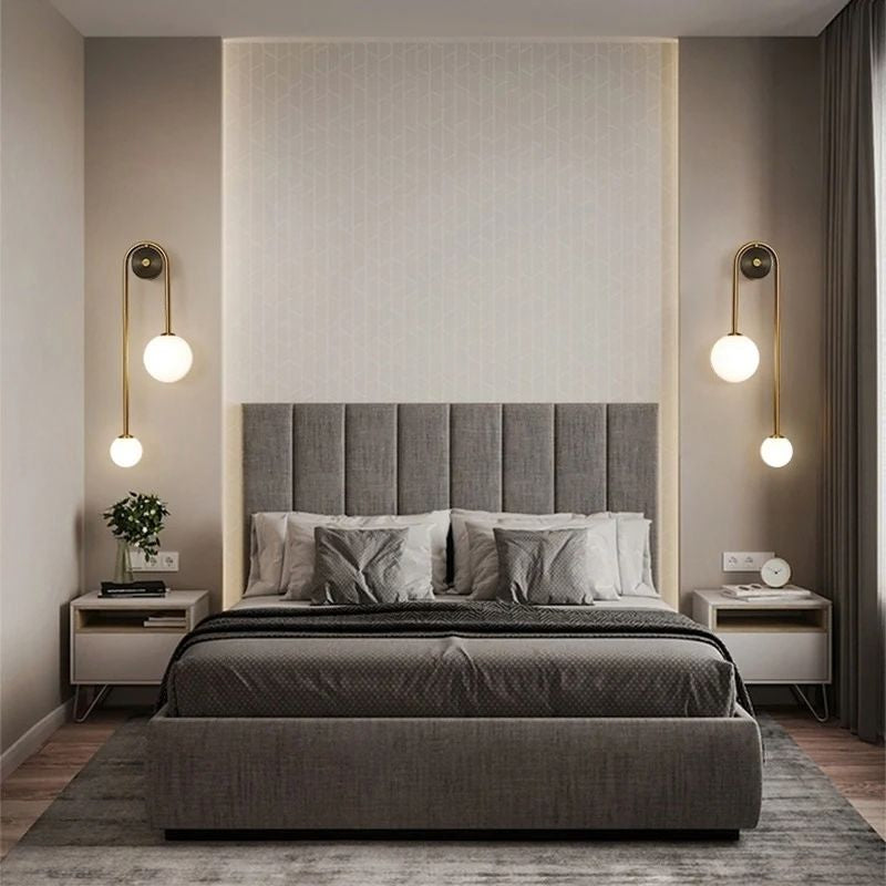Vionessa Brass Loop Wall Light with Opal Glass Globes – photo 4