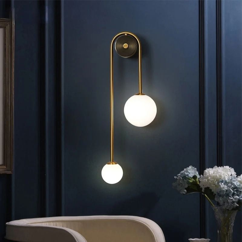 Vionessa Brass Loop Wall Light with Opal Glass Globes – photo 6