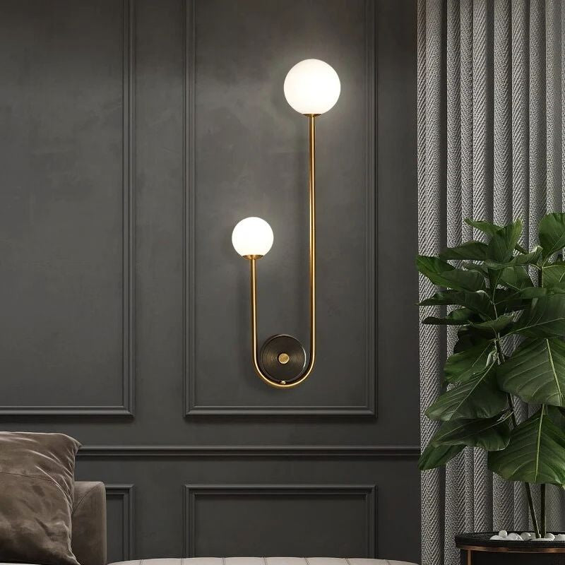 Vionessa Brass Loop Wall Light with Opal Glass Globes – photo 7
