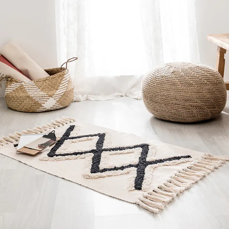 Handwoven Moroccan Cotton Fringe Area Rug for Living Room - Styyler