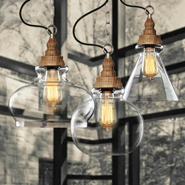 Lunari Nordic Glass & Wood Pendant Light | Designer Hanging Lamp - Styyler